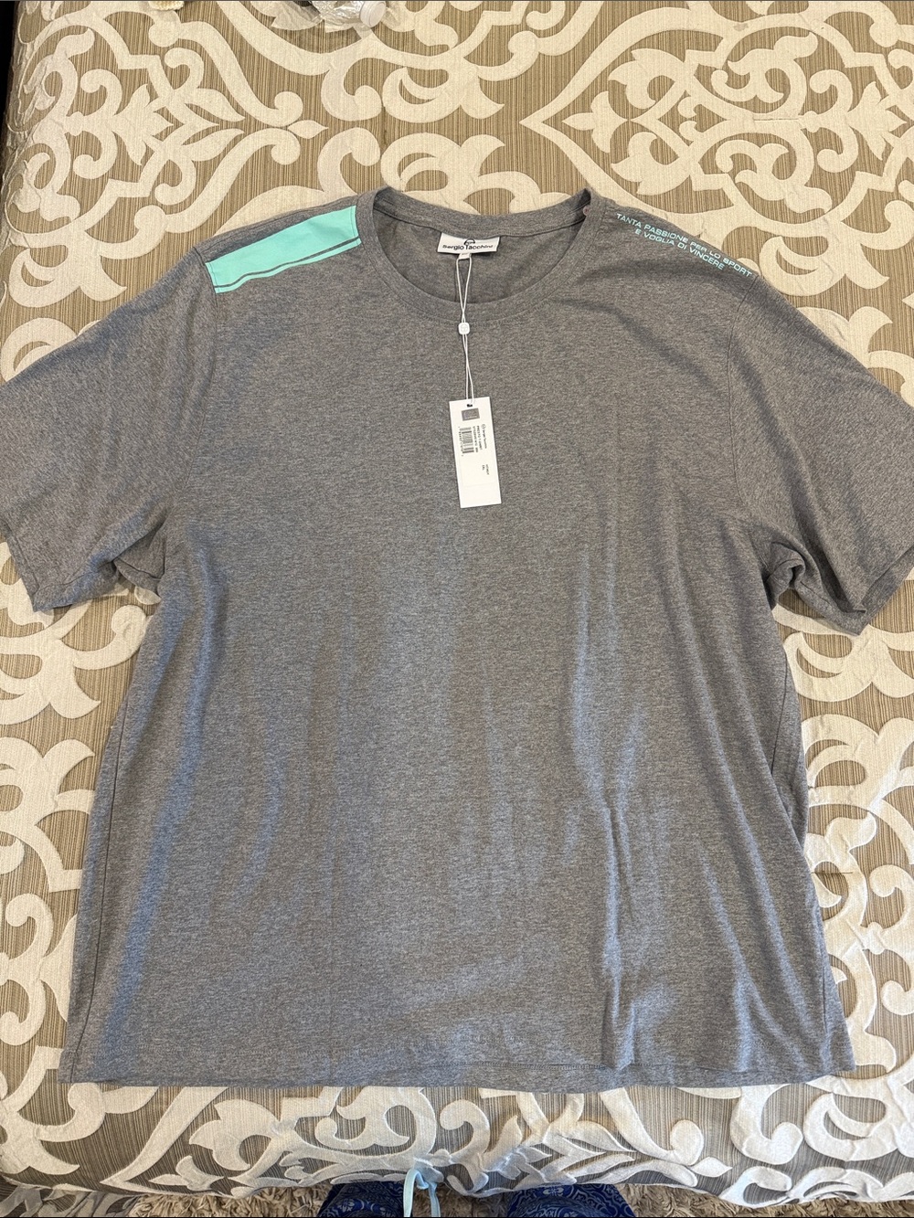 Sergio Tacchini Grey Tee with Mint Shoulder Accent